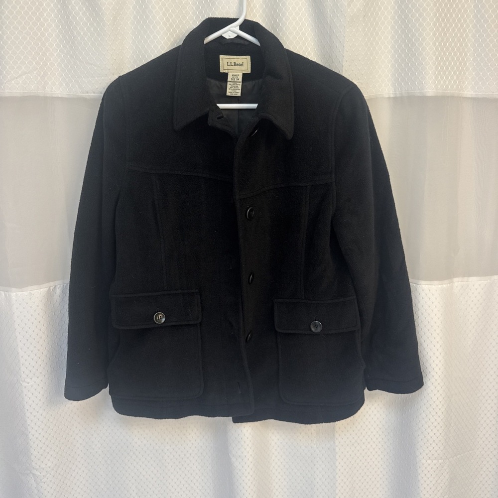 L.L. Bean Women's Petite Small Black Jacket Button Up Pockets